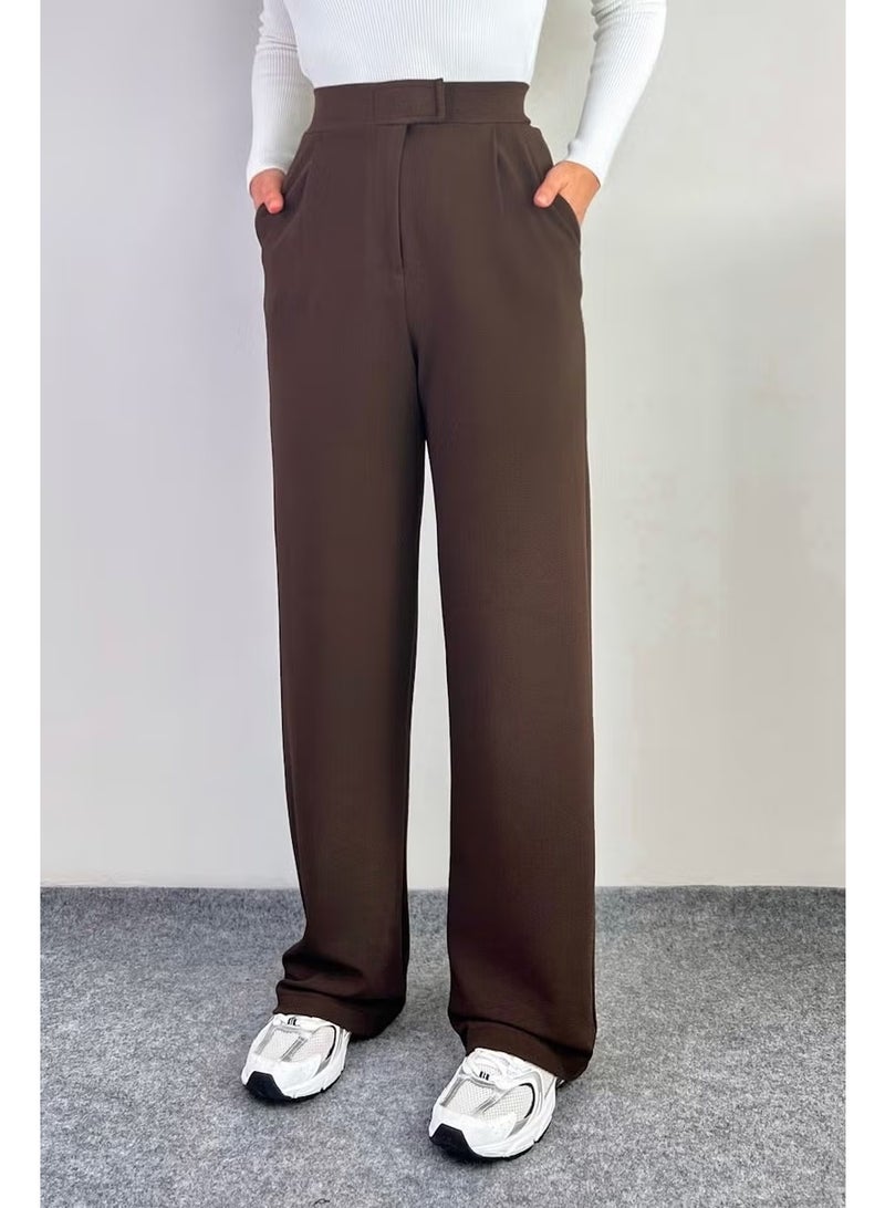 Ritnice Line Women's Lycra Velcro Brown Palazzo Trousers - Image 1